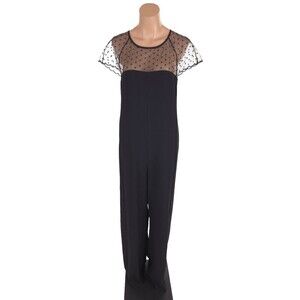 Atos Lombardini Short Sleeve Sheer Jumpsuit Size 40 6 S Womens Black Romper $465